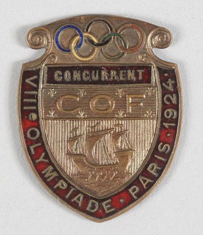 null 1924. Paris. Badge officiel «Concurrent» pour la VIIIème Olympiade d'été. (manque...