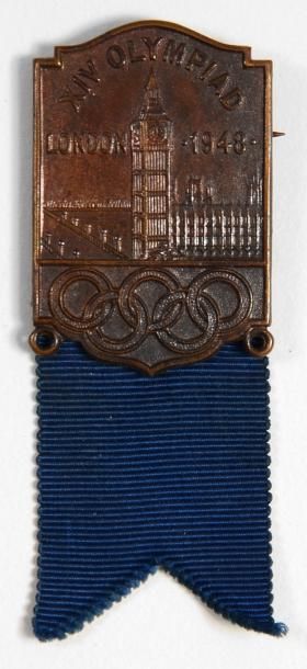 null 1948. Londres. Badge officiel des participants. En bronze avec son ruban. Dim....