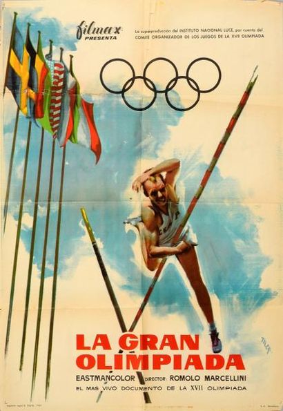 null 1960. Rome. Affiche du film «La Gran Olimpiada». Rétrospective des épreuves...