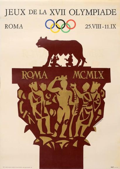 null 1960. Rome. Affiche officielle des Jeux d'été. Version Française. Dim. 70 x...