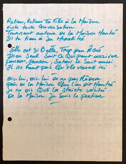 null EDDY MITCHELL
1 manuscrit original de la chanson «La maison hantée».
2 pages...