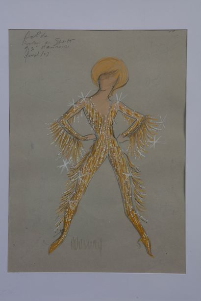 null DALIDA
2 dessins originaux de 2 tenues dorées, créées par le styliste Michel...