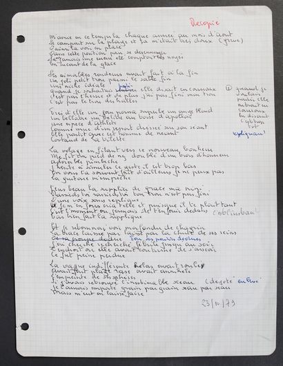 null GEORGES BRASSENS
1 original manuscript of the song "L'inestimable sceau", an...