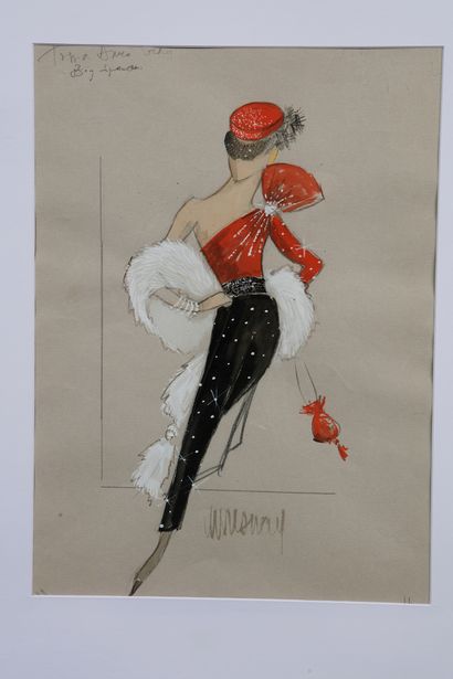 null ANNIE CORDY
3 original drawings of 3 outfits created by the stylist
Michel Fresnay...