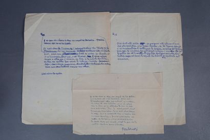 null MARCEL MOULOUDJI (1922/1994)
3 Original handwritten sheets, by Marcel Mouloudji,...