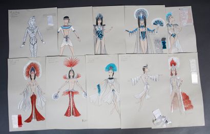 1 set of 10 original drawings of the outfits...