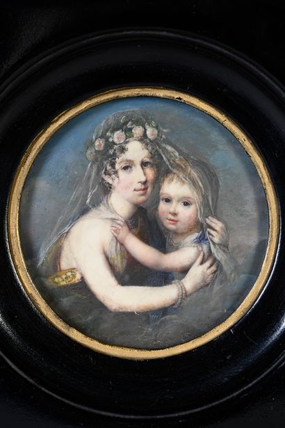 École française du début du XIXe siècle. Round miniature portrait, unsigned, of a...