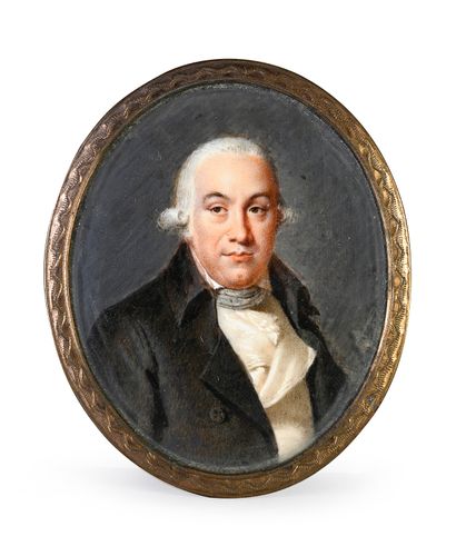 École française de la fin du XVIIIe siècle. Oval miniature portrait, unsigned, of...