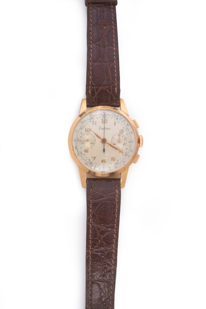 ZODIAC Montre bracelet chronographe d'homme en or 18k (750 ‰), cadran argenté avec...