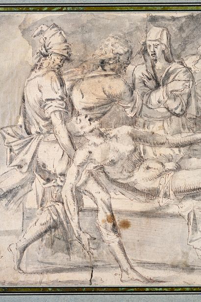Entourage de Jean COUSIN (v.1503 - v.1560) La mise au tombeau
Plume et encre brune,...