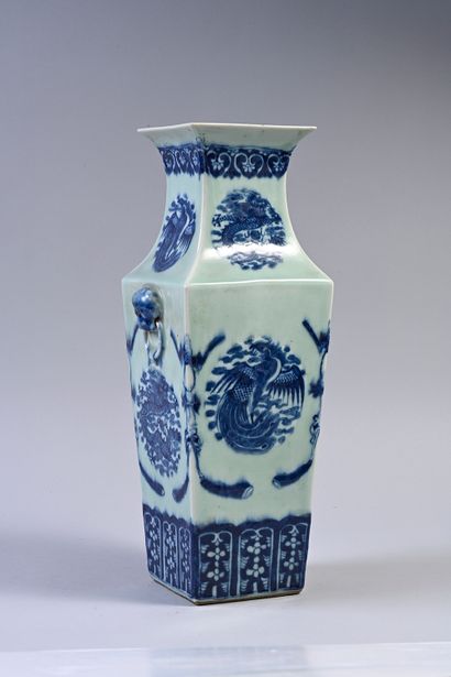 Porcelain quadrangular vase decorated with...