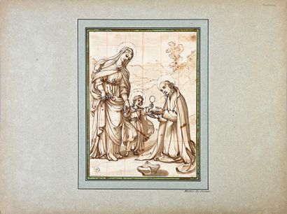 Ecole siennoise vers 1600 Virgin and Child adored by Saint Charles Boromeo
Pen and...