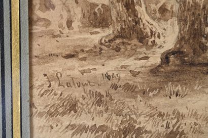 Joseph LA TOUR (Noé 1807- Toulouse 1865) L'attaque d'un cavalier dans un paysage
Lavis...