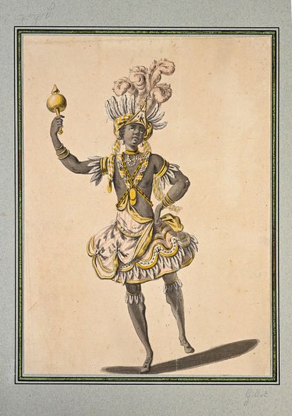 Ecole française du XVIIIème siècle, suiveur de Bérain Study of an exotic costume...
