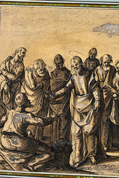 Herman WEYER (1596 - 1621) Christ guerissant un aveugle
Plume et encre brune, lavis...