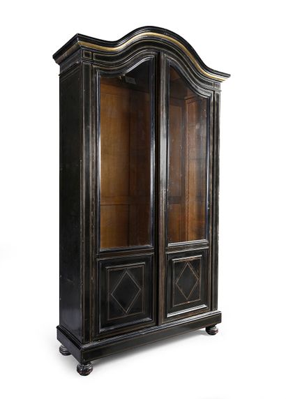 null PAIR OF LIBRARIES with curved pediment in ebony and blackened pearwood veneer,...