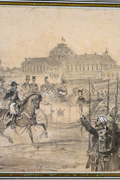René de MORAINE (Paris 1816 - 1864) Parade militaire, donné par Napoléon III, en...