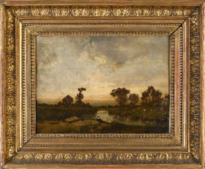 Attribué à Charles François Daubigny (1817-1878) Paysage
Huile sur panneau
H. 23,5...