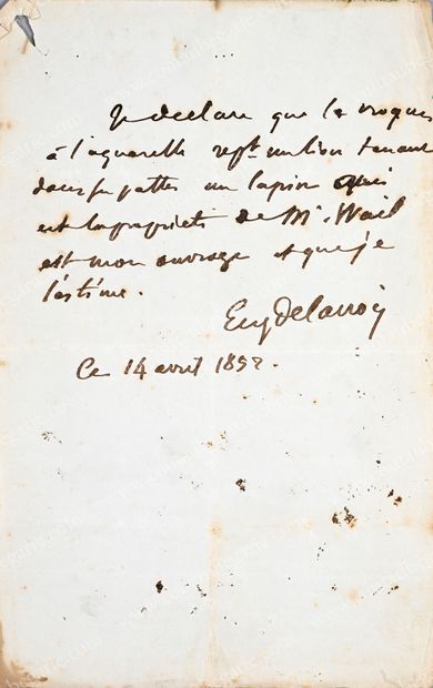 DELACROIX, Eugène (1798-1863). L.A.S. adressée au marchand de tableaux Emmanuel Weyl....