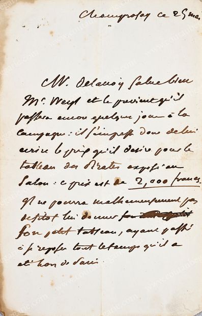 DELACROIX, Eugène (1798-1863). L.A. rédigée à la troisième personne, adressée au...