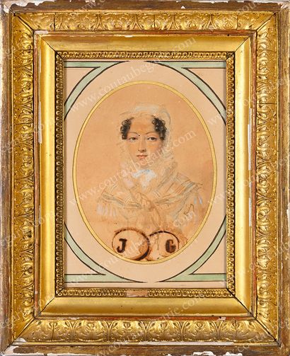 DEVÉRIA Achille (1800-1857). Portrait d'une jeune femme.
Miniature sur papier à la...
