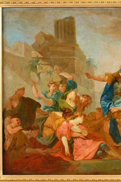 Entourage de Jean BARDIN (1732-1809) Scène de l'histoire antique : Corésus et Callirhoé.
Huile...