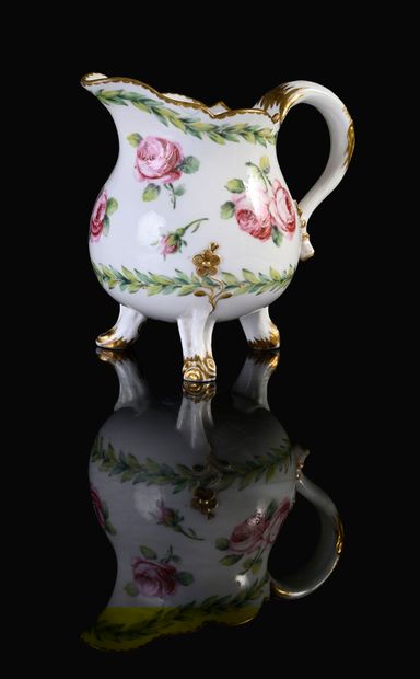 null Milk pot "à trois pieds" (2nd size) and a saucer in Sèvres porcelain of the...