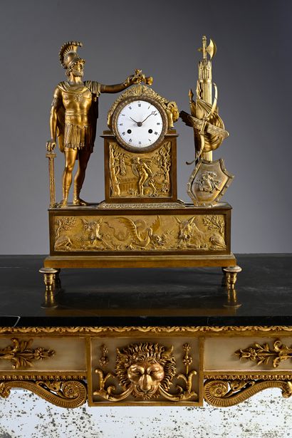 null Important clock in chased and gilded bronze decorated with Jason presenting...