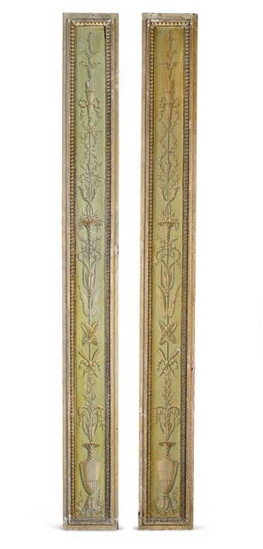 null Pair of molded oak panels decorated with a frieze of water leaves, decorated...