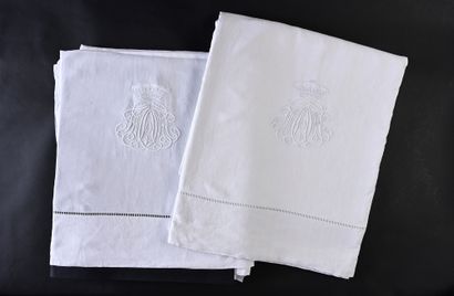 null Two large sheets with embroidered crown of Duke and peer of France, 2nd half...