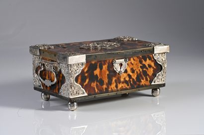 null Wooden core Betel box with tortoiseshell veneer on a gold and horn background,...