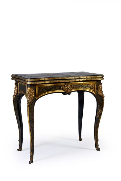 Game table in marquetry of brown tortoiseshell,...