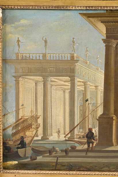 Ecole ITALIENNE du XVIIIe siècle The levantine port
Oil on canvas
H.:51,5 cm - L.:...