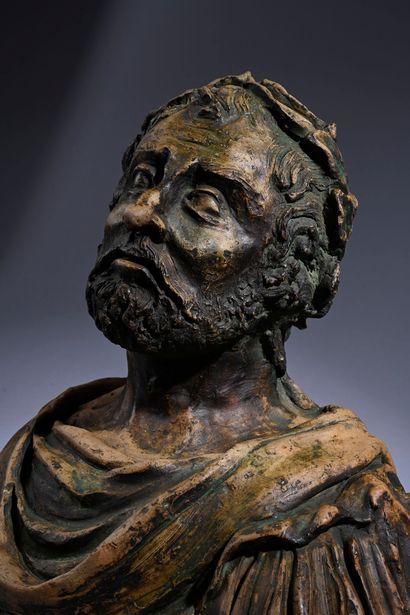 null Bust of Emperor the antique in terra cotta with bronze patina.
German early...