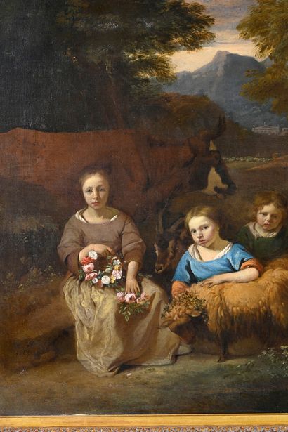 École HOLLANDAISE vers 1640, entourage d'Albert CUYP Portraits of four children
Oil...