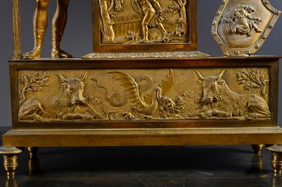 null Important clock in chased and gilded bronze decorated with Jason presenting...