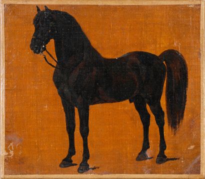 Entourage de Adam François Van der MEULEN (1632 - 1690) Study of a black stallion.
Canvas
28...
