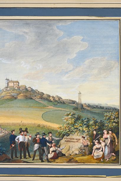 Johannes Maria MONSORNO (1768-1836) Vue du village de Pöstlingberg, près de Linz.
Aquarelle...