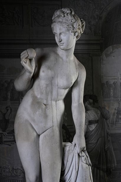 D'après Bertel THORDVALSEN (1777-1844) Vénus à la pomme
Sculpture en marbre blanc...