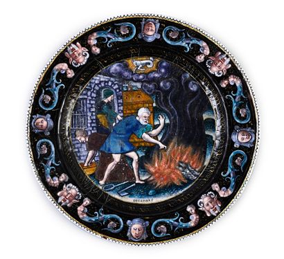 null Pair of polychrome painted enamel plates representing the months of February...