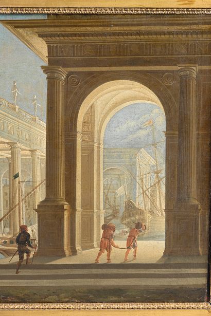 Ecole ITALIENNE du XVIIIe siècle Le port levantin
Huile sur toile
H.:51,5 cm - L....