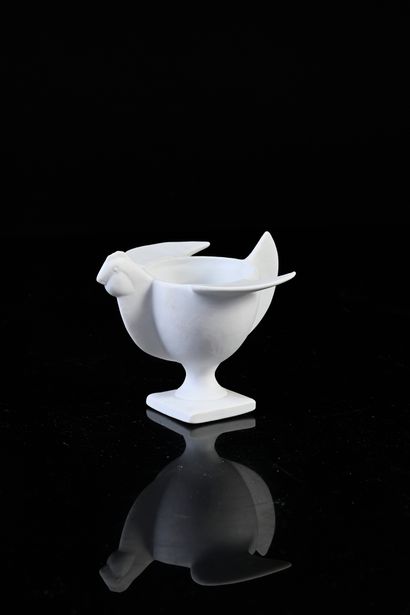 François-Xavier LALANNE (1927 - 2008) Egg cup Hen in cookie of porcelain signed under...
