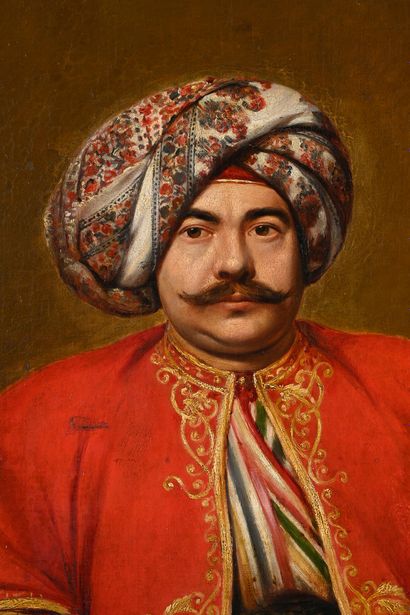 Ecole FRANÇAISE vers 1830/1840 Portrait d'homme en habit ottoman
Huile sur toile.
122...