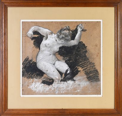 Alfred Roll (1846-1919) Etude de nu féminin pour «Femme et taureau»
Vers 1885
Pastel...