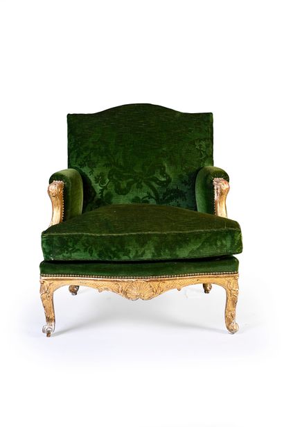 null Large armchair said corner of fire to the queen in carved and gilded beech,...