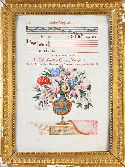 null Illuminated manuscript leaf from an antiphonary.
Liturgical writing in Latin,...
