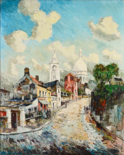 Frank -WILL (1900 - 1950) The street of the drinking trough in Montmartre.
Oil on...