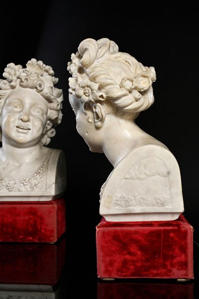 Jean RAON (1630 - 1707) Le Printemps et l'Eté
Paire de bustes en marbre blanc.
H....