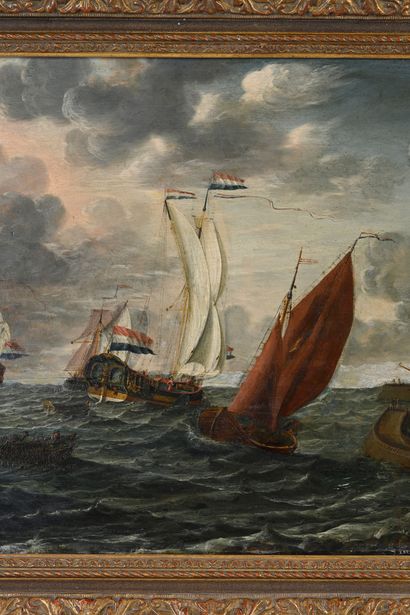 Entourage d'Hendrik LOFVERS (1739-1806) Marine composée d'un yacht, de cotres, barques...