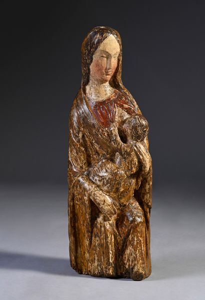 Vierge allaitante en résineux sculpté en...